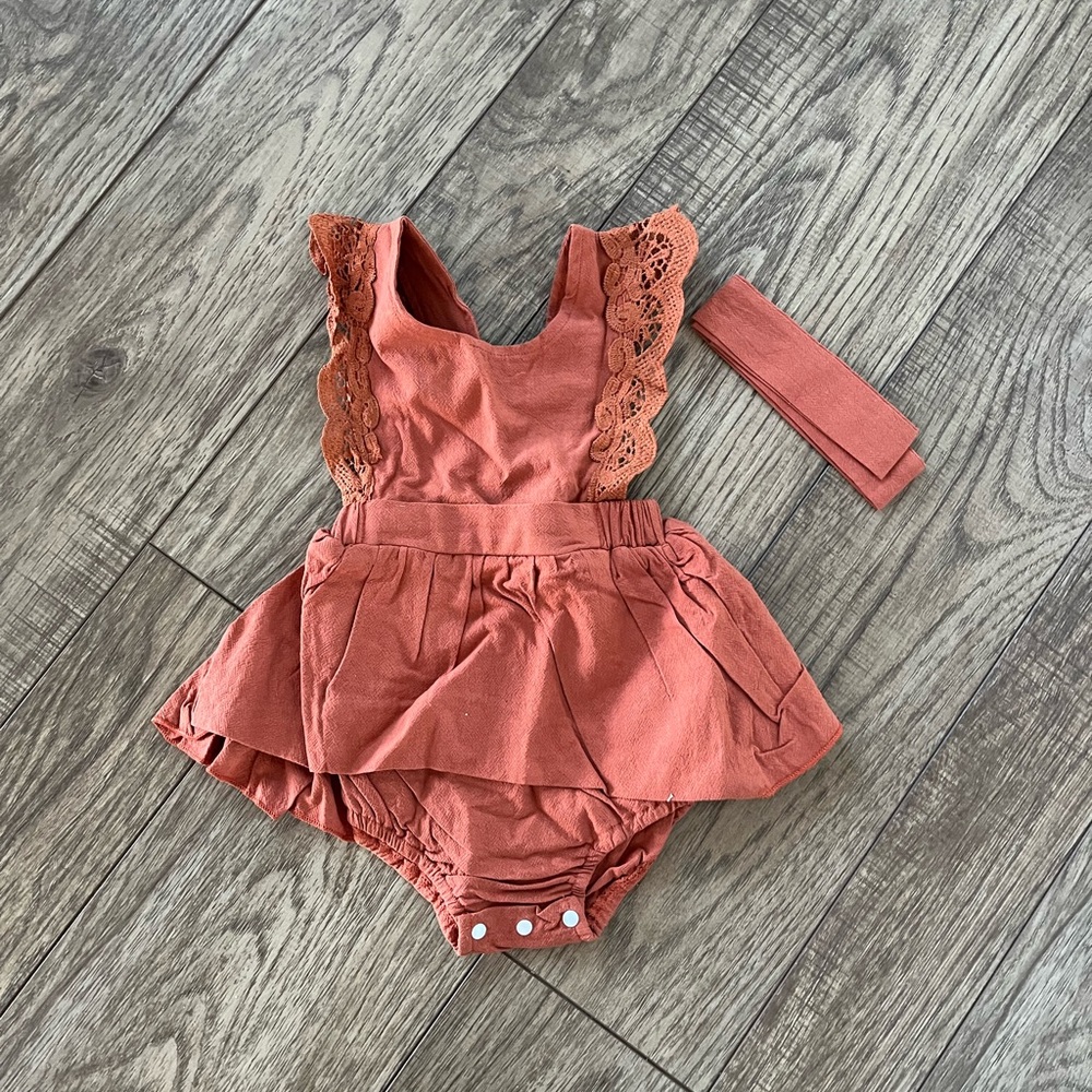 Adorable Rust Baby Dress with Headband